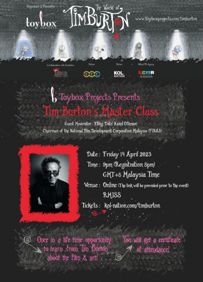 Legendary director TIM BURTON will conduct a once-in-a-lifetime online masterclass on Friday.
